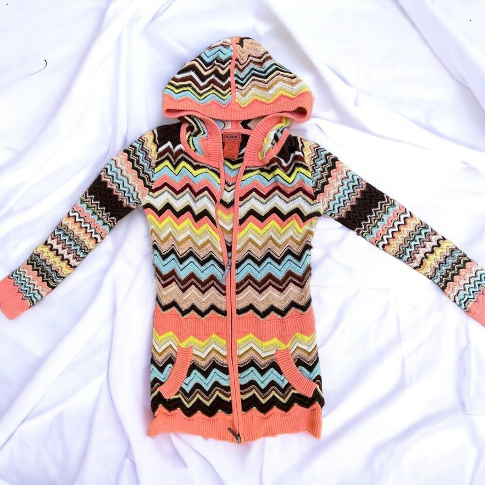 Missoni colorful hooded zip-up zig-zag sweater sz M